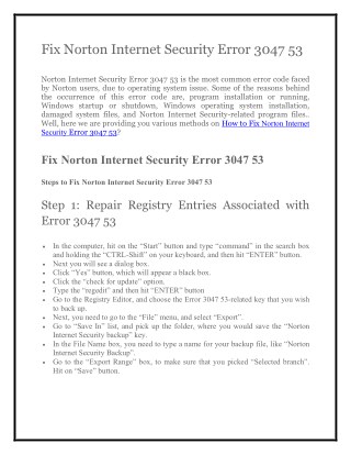 Support 1800-431-268 to Fix Norton Internet Security Error 3047 53