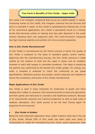 Facts & Benefits of Zinc Oxide - Upper India