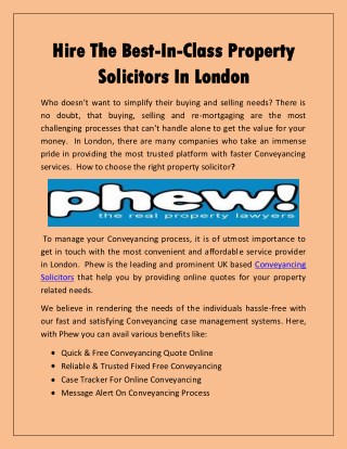 Hire The Best-In-Class Property Solicitors In London