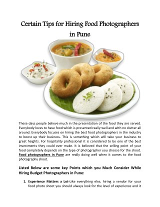 Certain Tips for Hiring Food Photographers in Pune
