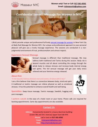 Confidential Sensual Massage For Women in NYC