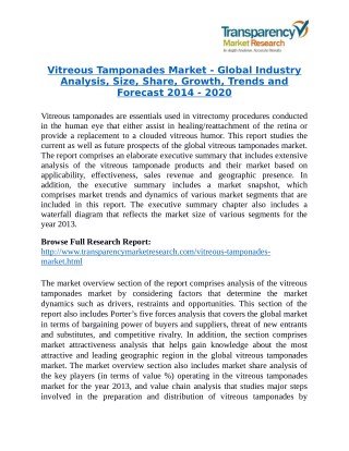 Vitreous Tamponades Market will rise to US$ 77.5 Billion by 2020