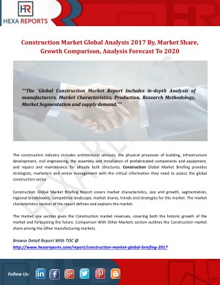 Construction market global analysis 2017 by,market share, growth comparison,analysis forecast to 2020