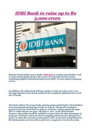 IDBI Bank to raise up to Rs 5,000 crore