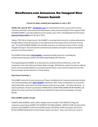 Slowflowers.com Announces the Inaugural Slow Flowers Summit