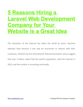 5 Reasons Hiring a Laravel Web Development Company for Your Website is a Great Idea
