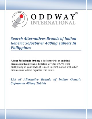 Find Alternatives Brands of Indian Generic Sofosbuvir 400mg Tablets