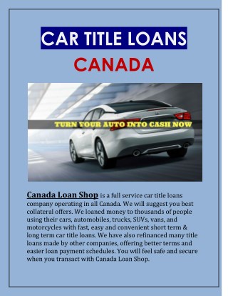 Collateral car title loans Canada