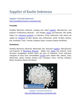 Supplier of kaolin Indonesia