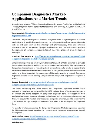 Companion Diagnostics Market grow at a CAGR of 21.6% from 2016 to 2021