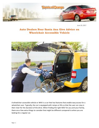 Auto Dealers Near Santa Ana Give Advice on Wheelchair Accessible Vehicle