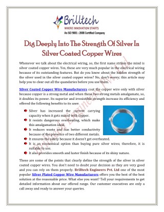 Dig Deeply Into The Strength Of Silver In Silver Coated Copper Wires