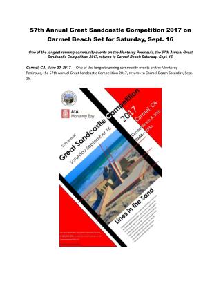 57th Annual Great Sandcastle Competition 2017 on Carmel Beach Set for Saturday, Sept. 16