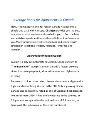 Average Rents for Apartments in Canada