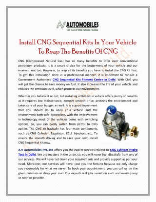 Install CNG Sequential Kits In Your Vehicle To Reap The Benefits Of CNG