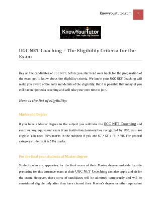 UGC NET Coaching – The Eligibility Criteria for the Exam