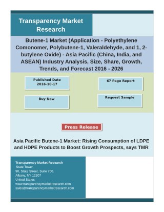 Butene-1 Market - Global Industry Analysis, Size, Share, Growth, Trends, and Forecast 2016 – 2026