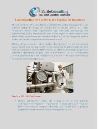 Understanding ISO 13485 & It’s Benefits for Industries