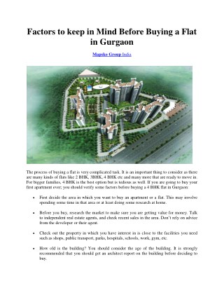 Factors to keep in mind before Buying a Flat in Gurgaon