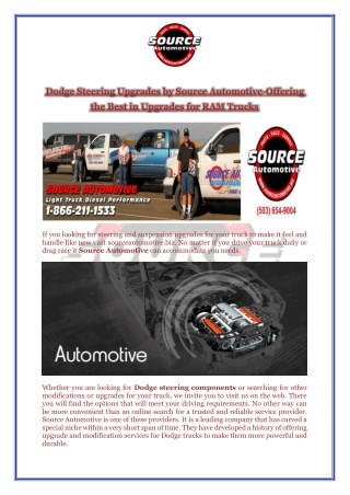 Dodge Steering Upgrades by Source Automotive-Offering the Best in Upgrades for RAM Trucks