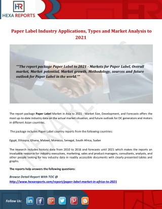 Paper Label Industry Applications, Types and Market Analysis to 2021