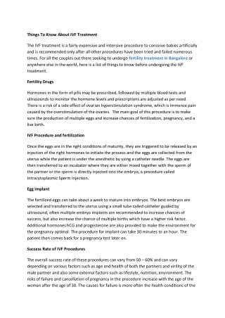 Things To Know About IVF Treatment
