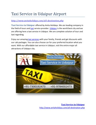 Taxi Service in Udaipur Airport