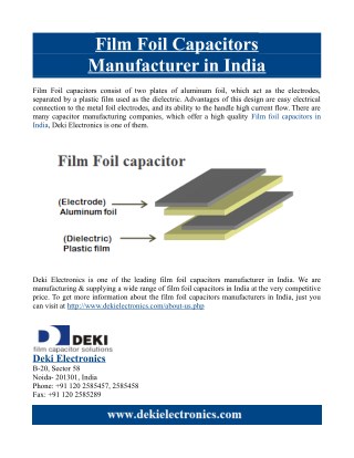 Film Foil Capacitors Manufacturer in India