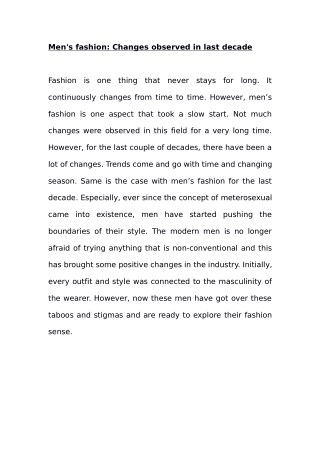 Men's fashion: Changes observed in last decade