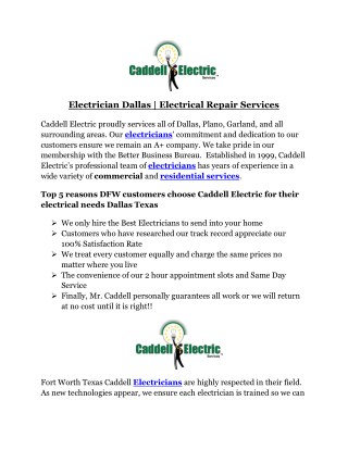 Electrician Dallas | Electrical Repair Services