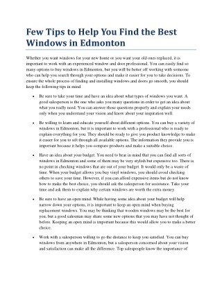 Few Tips to Help You Find the Best Windows in Edmonton