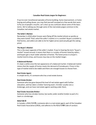 Canadian Real Estate Jargon For Beginners