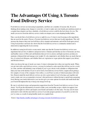 The Advantages Of Using A Toronto Food Delivery Service