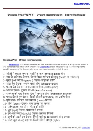 Swapna Phal - Dream Interpretation