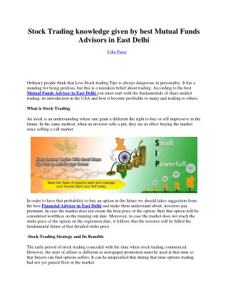Stock Trading knowledge given by best Mutual Funds Advisors in East Delhi
