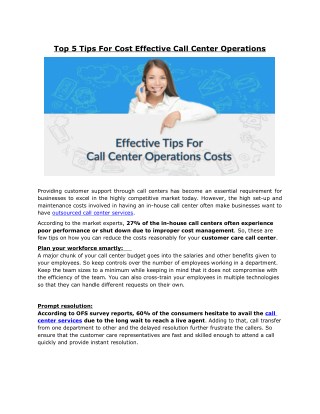 Top 5 Tips For Cost Effective Call Center Operations