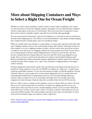 More about Shipping Containers and Ways to Select a Right One for Ocean Freight