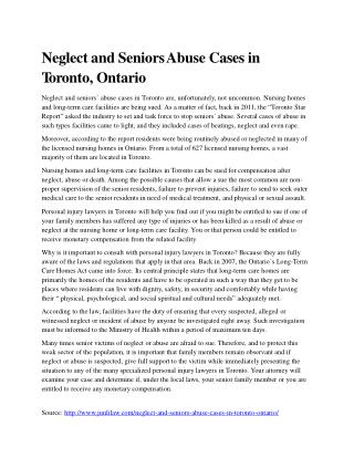Neglect and Seniors Abuse Cases in Toronto, Ontario