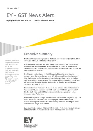 GST News Alert - Highlights of the GST Bills | EY INDIA