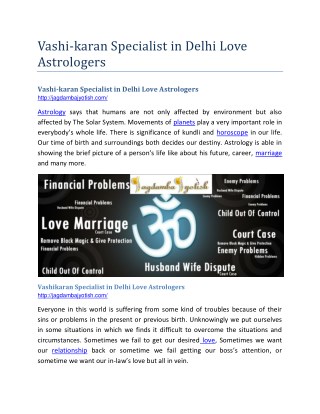 Vashikaran Specialist in Delhi Love Astrologers