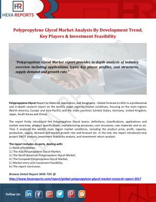 Polypropylene Glycol Market Analysis By Development Trend, Key Players & Investment Feasibility