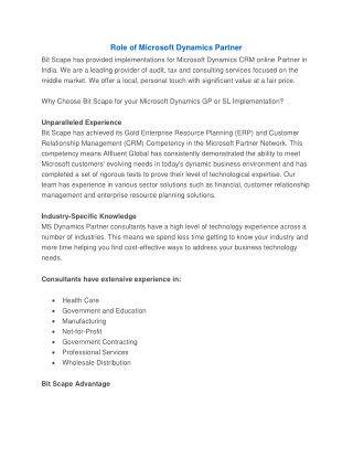 Role of Microsoft Dynamics Partner