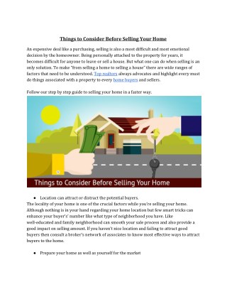 Things to Consider Before Selling Your Home