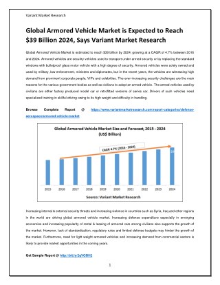 Global Armored Vehicle Market is Expected to Reach $39 Billion 2024, Says Variant Market Research