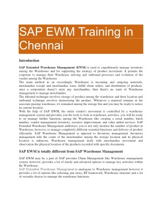 SAP EWM Training in Chennai