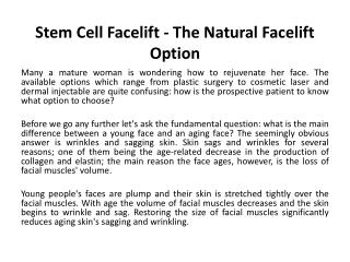 Stem Cell Facelift - The Natural Facelift Option