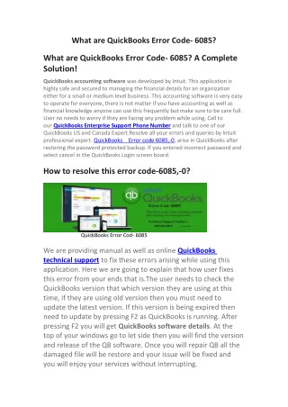 What are QuickBooks Error Code- 6085?