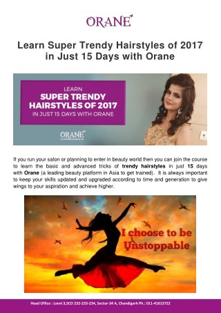 Learn Super Trendy Hairstyles of 2017 in Just 15 Days with Orane