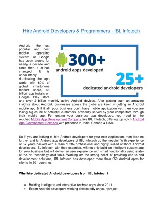 Hire Dedicated android app developers – IBL Infotech