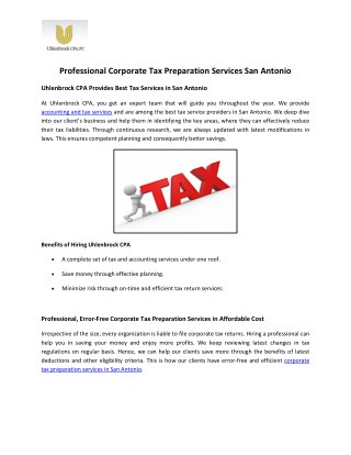 Professional Corporate Tax Preparation Services in San Antonio